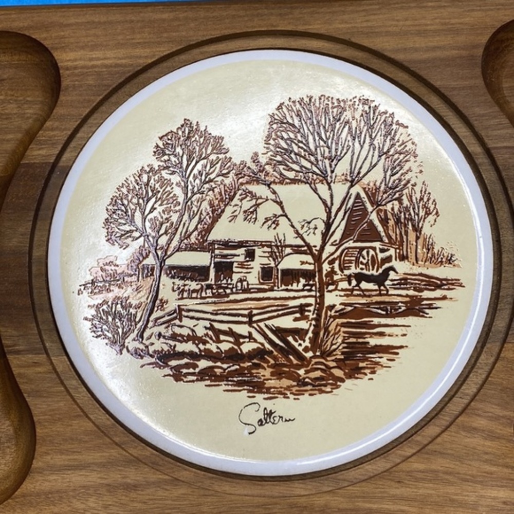 Vintage Cheese & Crackers Board With Tile Center - Picture 2 of 6